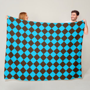 Blue Brown Diamond Chequered Pattern Fleece Blanket