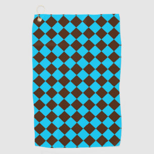 Blue Brown Diamond Chequered Pattern Golf Towel