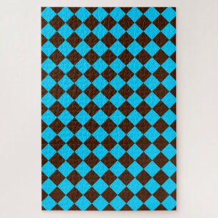 Blue Brown Diamond Chequered Pattern Jigsaw Puzzle