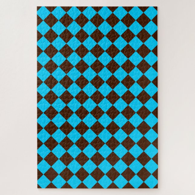 Blue Brown Diamond Chequered Pattern Jigsaw Puzzle (Vertical)