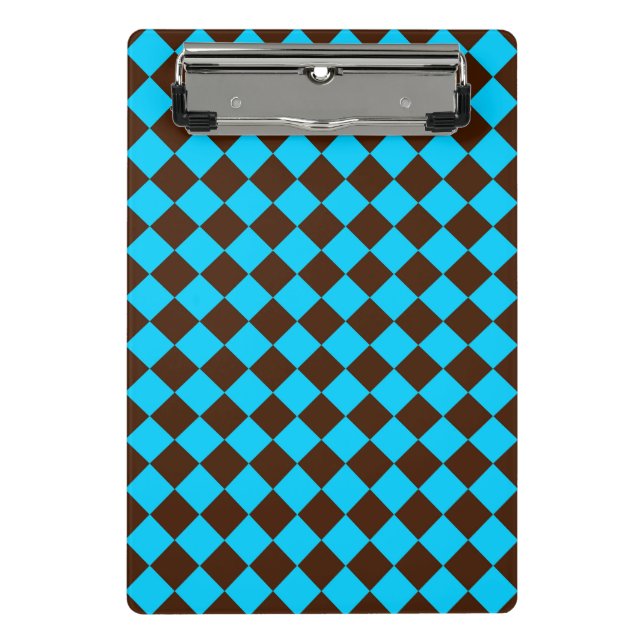Blue Brown Diamond Chequered Pattern Mini Clipboard (Front)