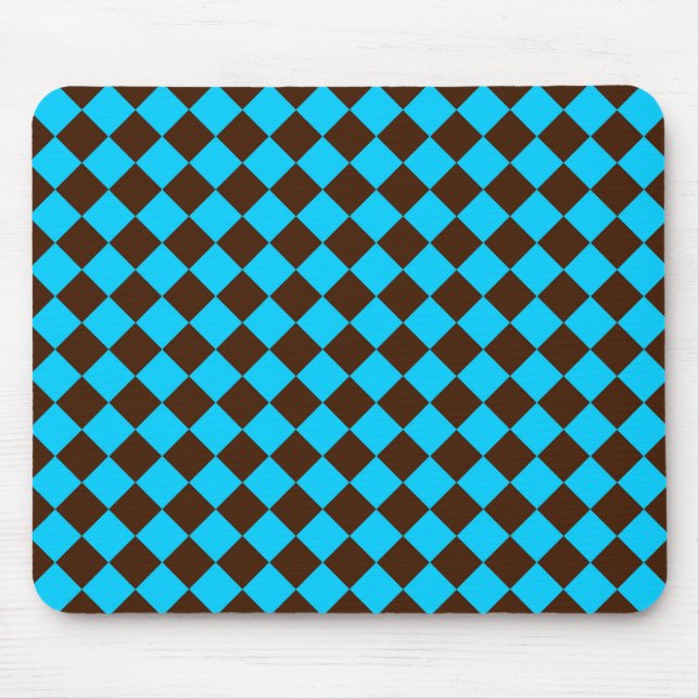 Blue Brown Diamond Chequered Pattern Mouse Pad (Front)