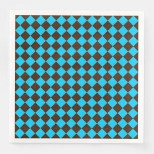 Blue Brown Diamond Chequered Pattern Napkin