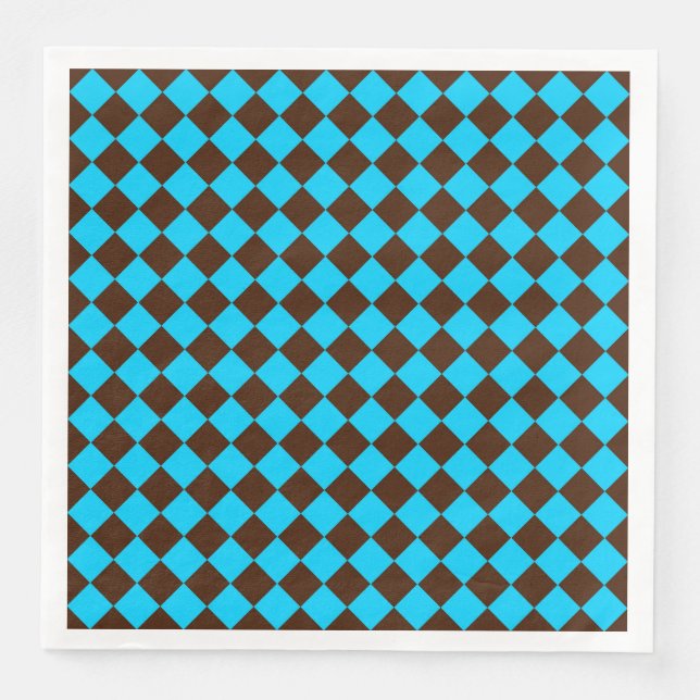 Blue Brown Diamond Chequered Pattern Napkin (Front)