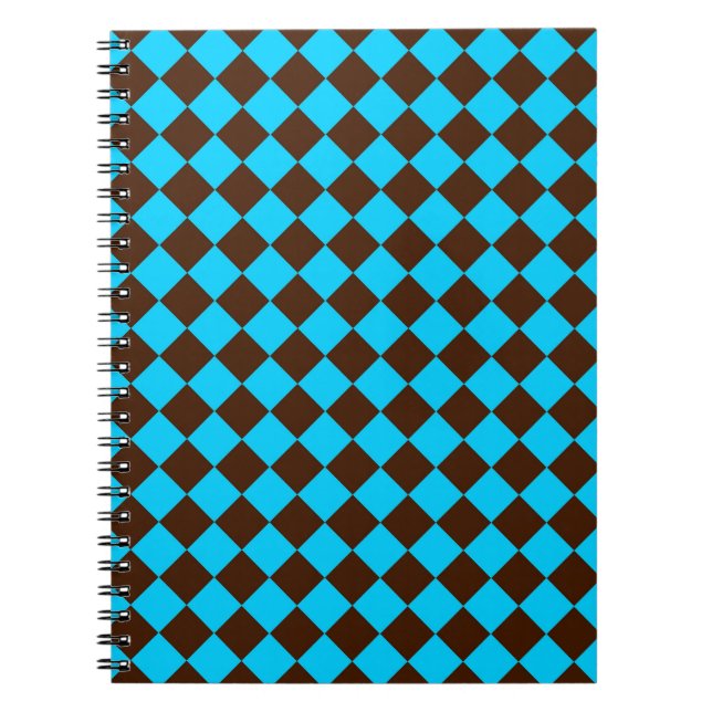 Blue Brown Diamond Chequered Pattern Notebook (Front)