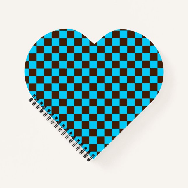 Blue Brown Diamond Chequered Pattern Notebook (Front)