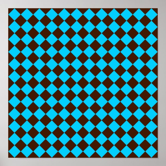 Blue Brown Diamond Chequered Pattern	 Poster (Front)