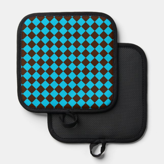 Blue Brown Diamond Chequered Pattern	 Pot Holder (Front/Back)
