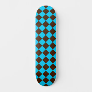 Blue Brown Diamond Chequered Pattern Skateboard