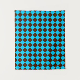 Blue Brown Diamond Chequered Pattern Tapestry