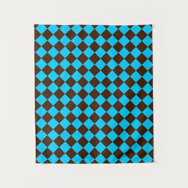 Blue Brown Diamond Chequered Pattern	 Tapestry (Front)