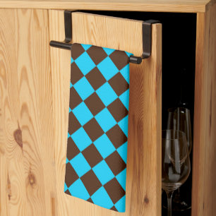 Blue Brown Diamond Chequered Pattern Tea Towel