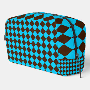Blue Brown Diamond Chequered Pattern Toiletry Bag