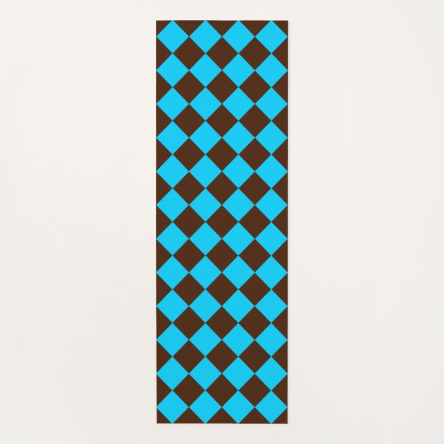 Blue Brown Diamond Chequered Pattern	 Yoga Mat (Front)