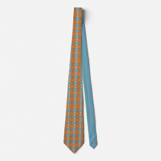 Blue & Brown Diamond Pattern Men's Tie (Front)