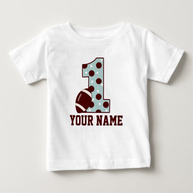 Blue Brown Dot 1st Birthday Football Shirt (Front)