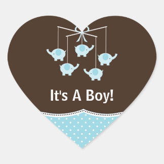 Blue & Brown Elephant Mobile Thank You Heart Sticker