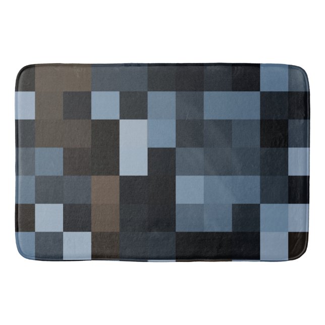 blue, brown, fabric, textile, design, plaid, bath mat (Front)