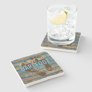 Blue Brown Faux Weathered Wooden Plank Pattern Stone Coaster