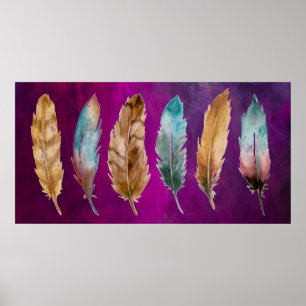 Blue Brown Feathers Purple Poster Print