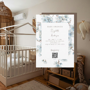Blue & Brown Floral Baby Shower Invitation