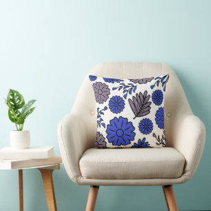 Blue & Brown Flowers Throw Pillow