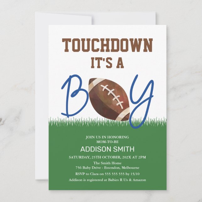 Blue Brown Football Baby Shower Invitation (Front)