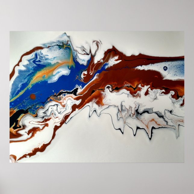 Blue Brown Gold Marble Abstract Fluid Art Poster (Front)