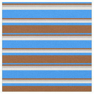 Blue, Brown, Grey & Mint Cream Pattern of Stripes Fabric