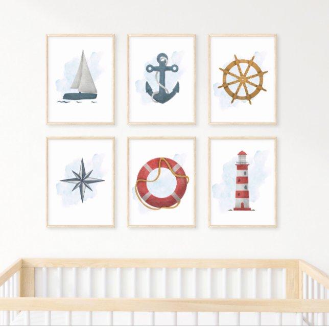 Blue Brown Helm Ship's Wheel Nautical Ocean Theme Poster (Creator Uploaded)