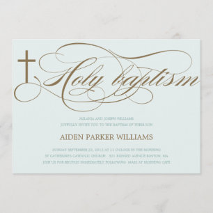 BLUE & BROWN HOLY CROSS   BAPTISM INVITATION