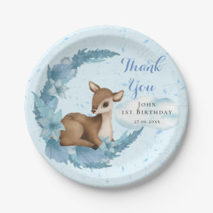 Blue Brown Little Bambi Dust Cloud Birthday Boy Paper Plate