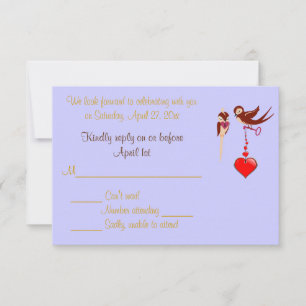 Blue,Brown Lovebirds Wedding RSVP Card