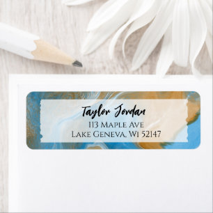 Blue Brown Marble Fluid Art Personalised Label Return Address Label