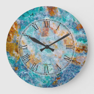 Blue & Brown Marble Stone Pattern Large Clock