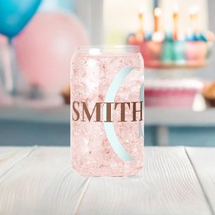 Blue Brown Monogram Name Can Glass