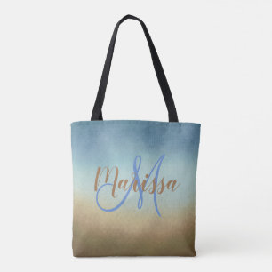 Blue Brown Ombre Monogram Tote Bag