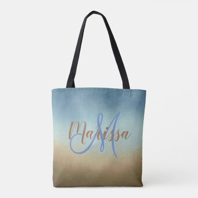 Blue Brown Ombre Monogram Tote Bag (Back)
