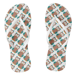 Blue Brown Owl Pattern Bird Print Owls Flip Flops