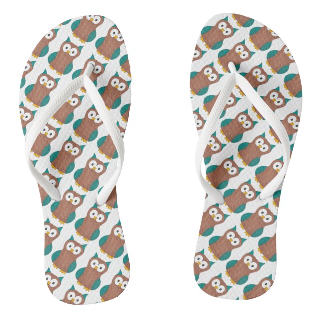 Blue Brown Owl Pattern Bird Print Owls Flip Flops (Footbed)