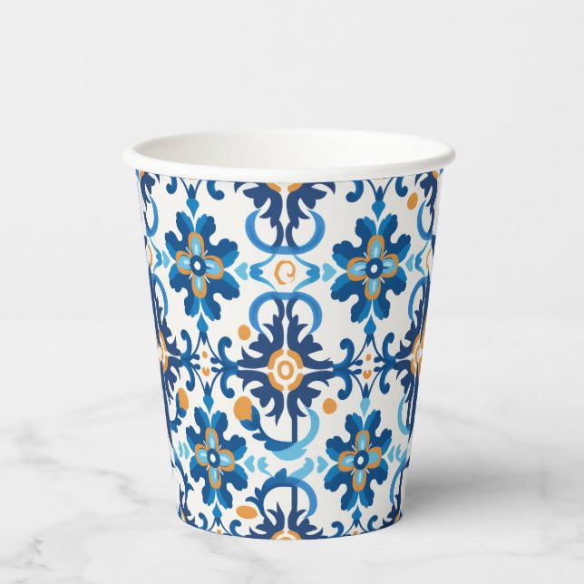 Blue & Brown Patterned Paper Cup (Front)