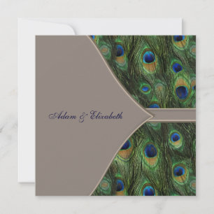 Blue Brown Peacock Wedding Invitations