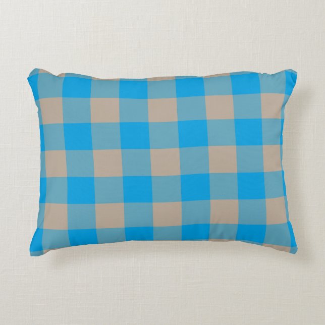 Blue Brown Plaid Chequered Pattern Decorative Cushion (Front)
