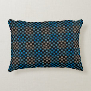 Blue Brown Plaid Chequered Weave Pattern Decorative Cushion