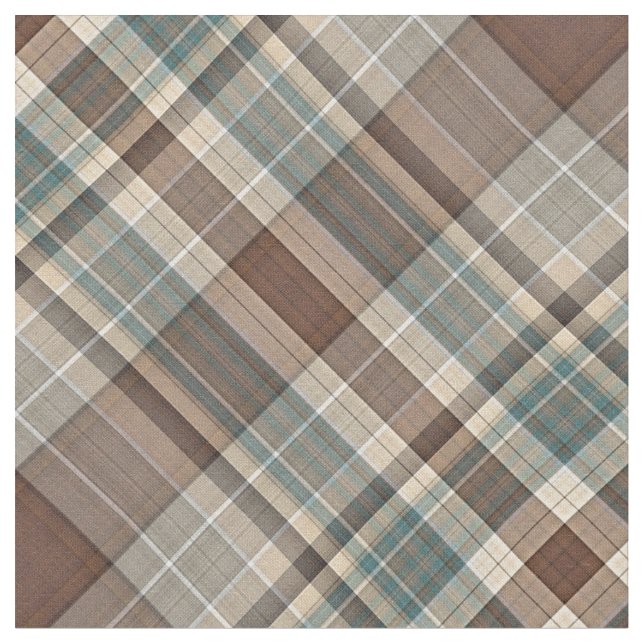 Blue brown plaid fabric (Close Up)