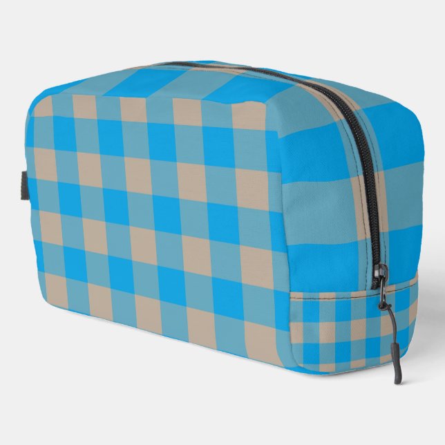 Blue Brown Plaid Pattern Toiletry Bag (Right Corner)