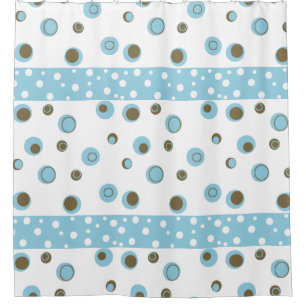 Blue Brown Polka Dots Bathroom Shower Curtain