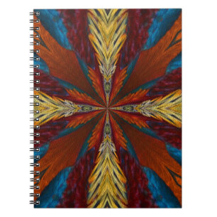 Blue Brown Red Abstract Feathers Art Notebook