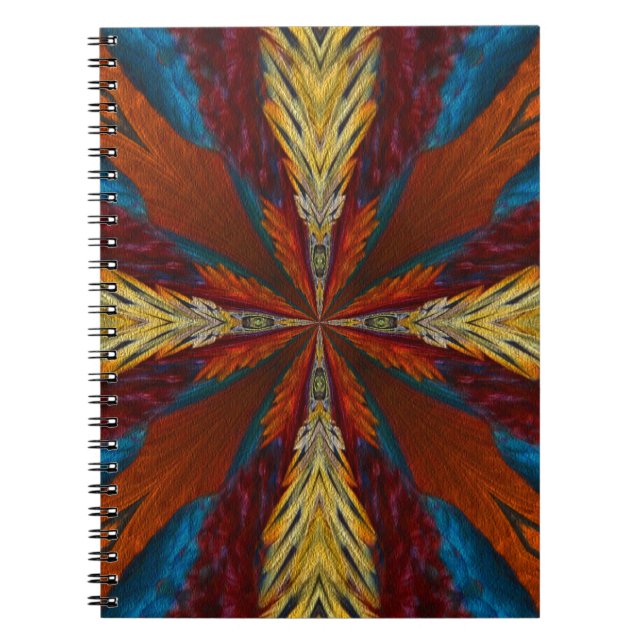 Blue Brown Red Abstract Feathers Art Notebook (Front)
