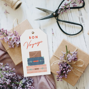 Blue Brown Red Bon Voyage Party Favor Tag